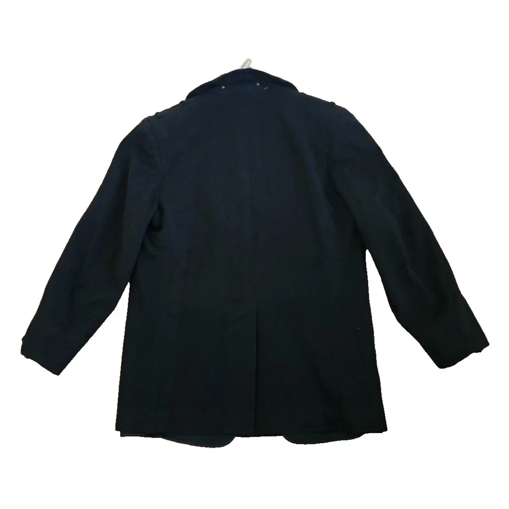 US Naval Academy USN Wool PeaCoat Sz 44 Black Lined Pea Coat Thorngate 1980s